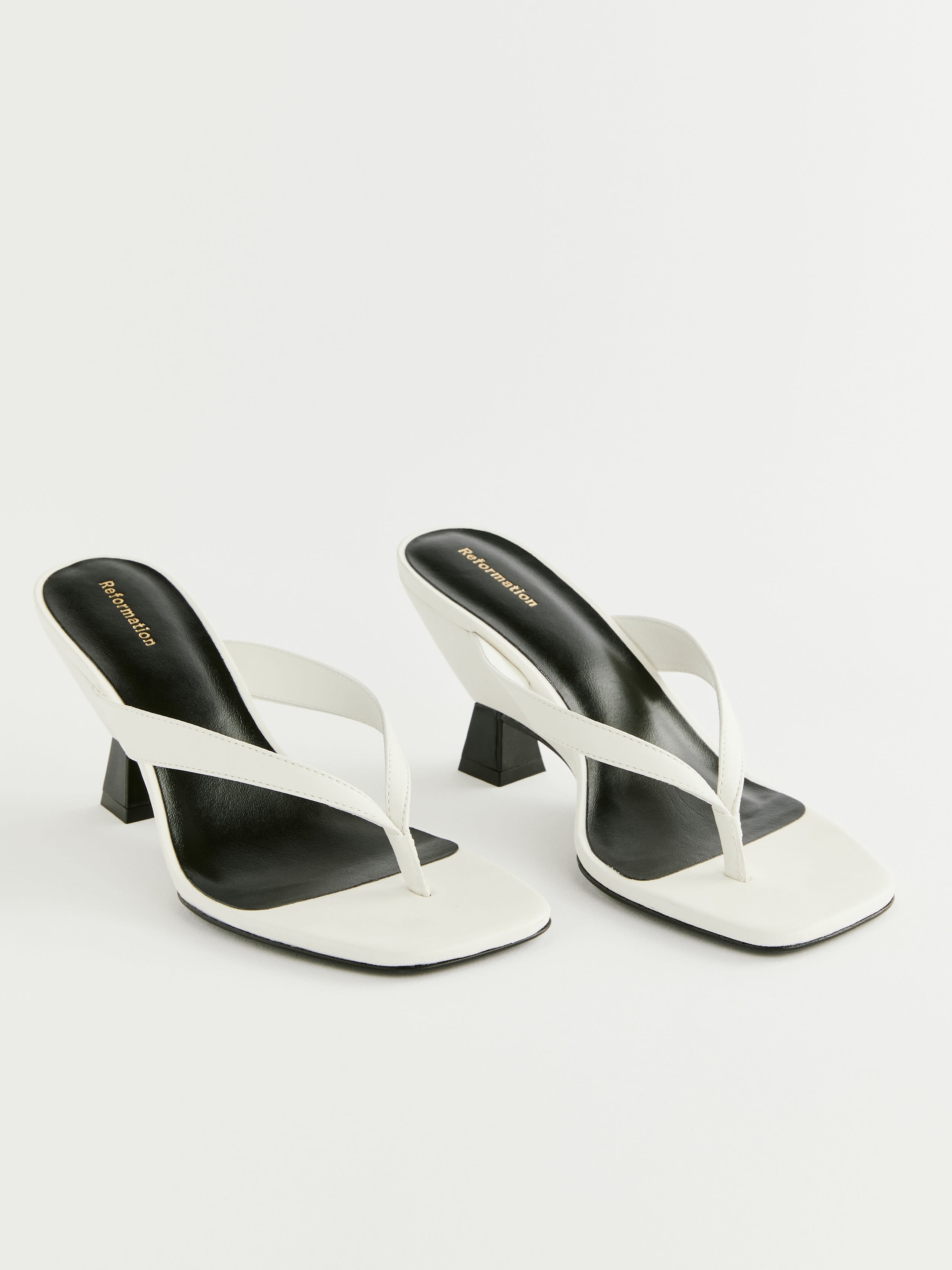 Reformation White Square-Toe Thong Wedge Block-Heel Sandals Size 7.5